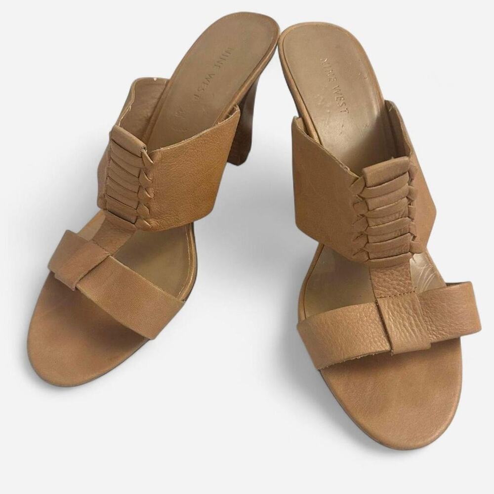 9.5 Nine West Classic slip-on t-strap sandals cottagecore old money indie tan